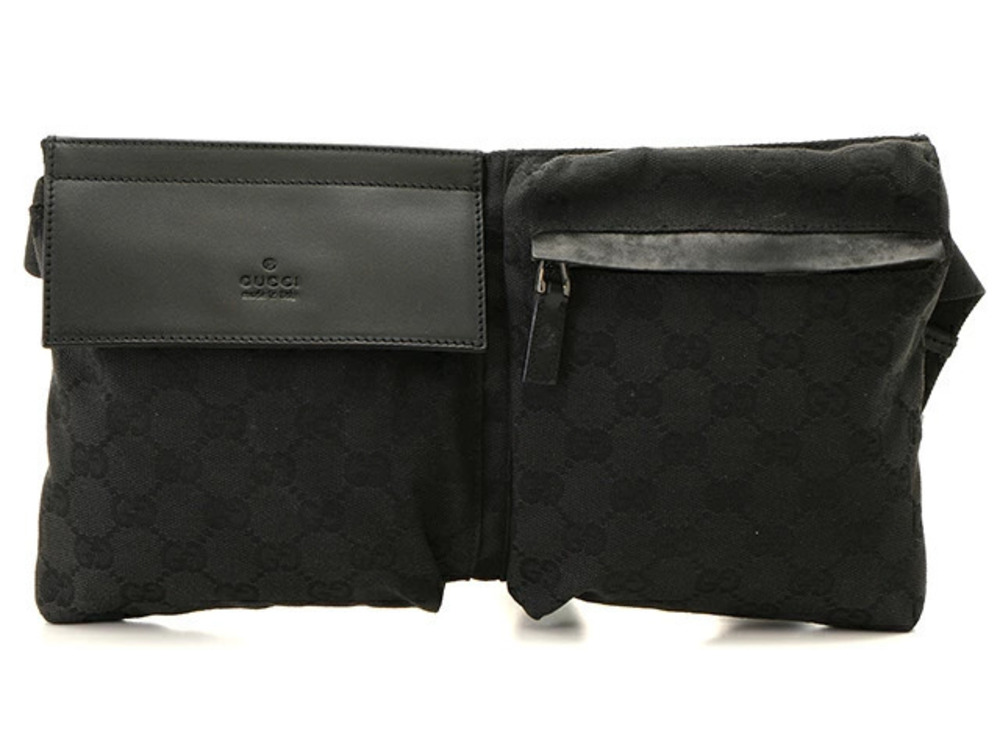 Gucci GG Canvas Waist Belt Bag Calfskin Black